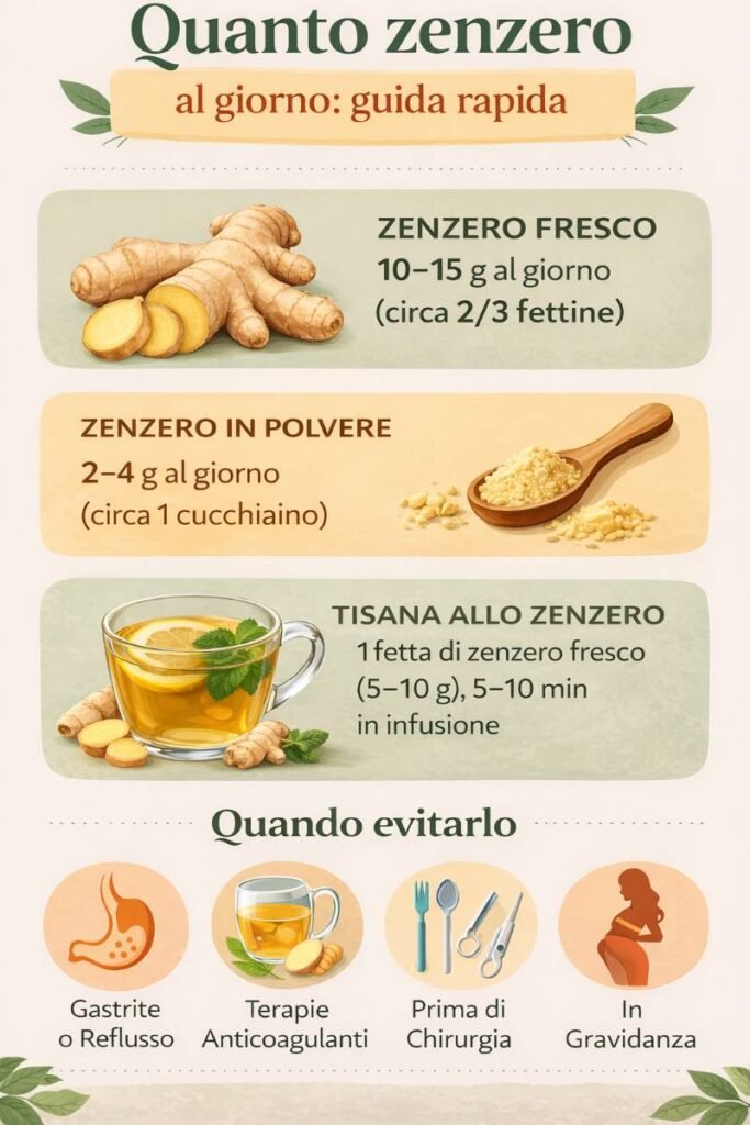 infografica quanto zenzero al giorno dosaggio sicuro zenzero fresco polvere tisana